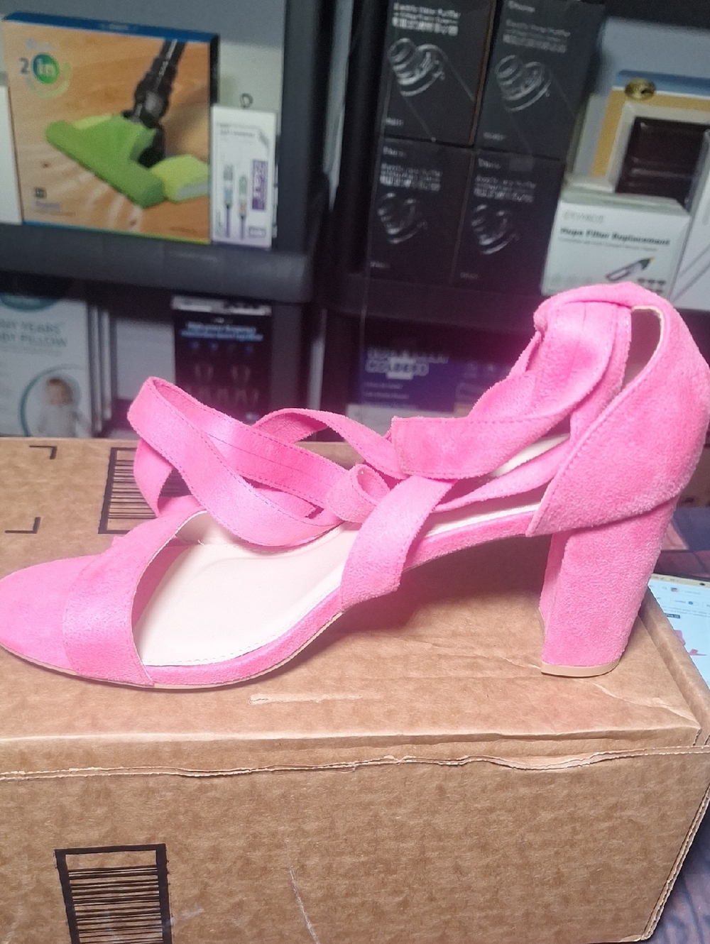 Women's Pink Suede Block Heel Sandals